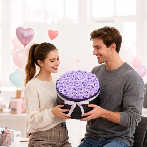 Forever Flowers, 50 Preserved Roses in a Box, Eternal Flowers Immortal Bouquet B