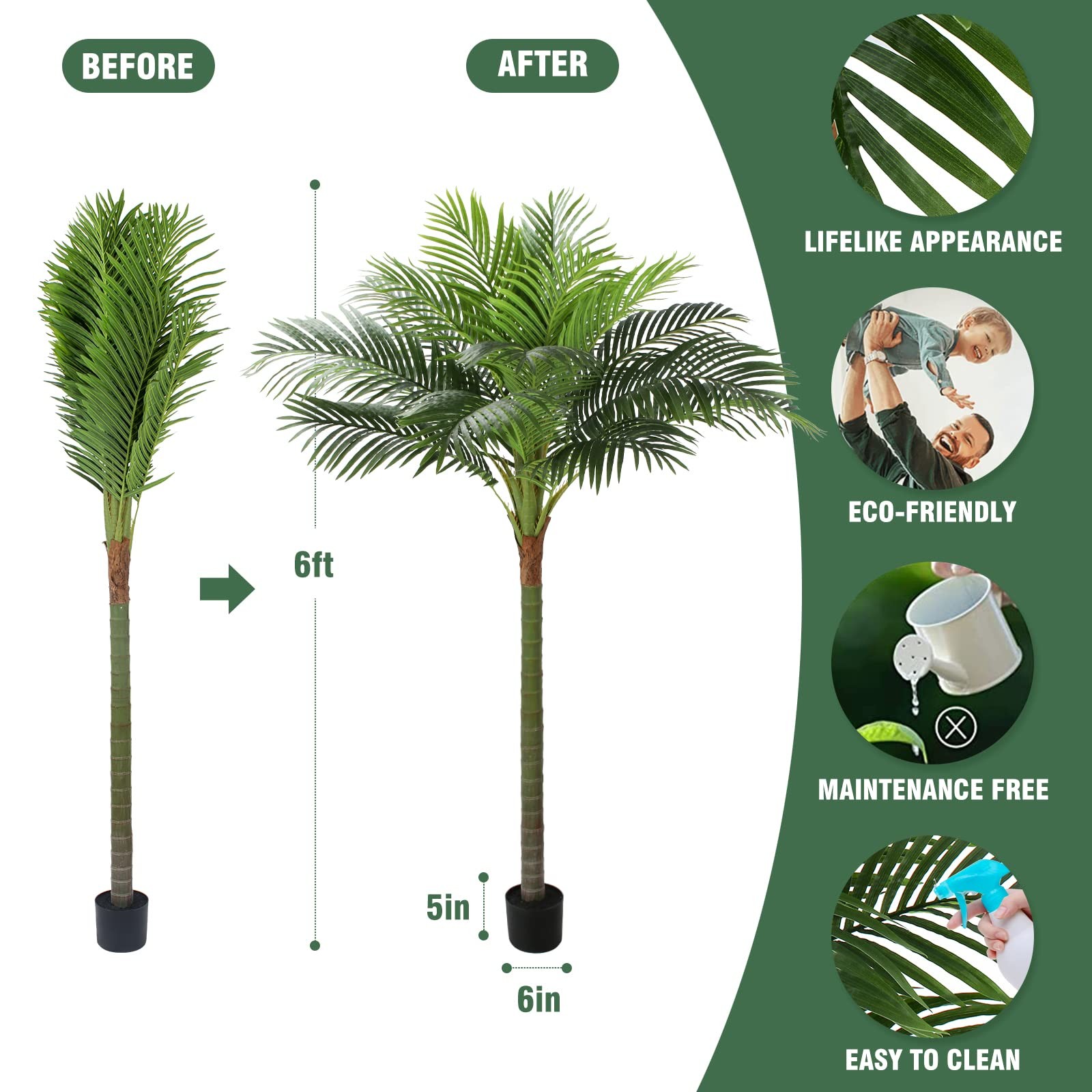 Palm Tree Artificial Tropical Plant 6FT Tall Faux Plants Indoor Fake Floor Plant