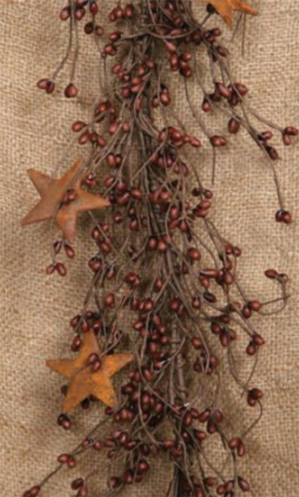 PIP BERRY GARLAND 42″ LONG WITH BURGUNDY BERRIES AND TIN STARS