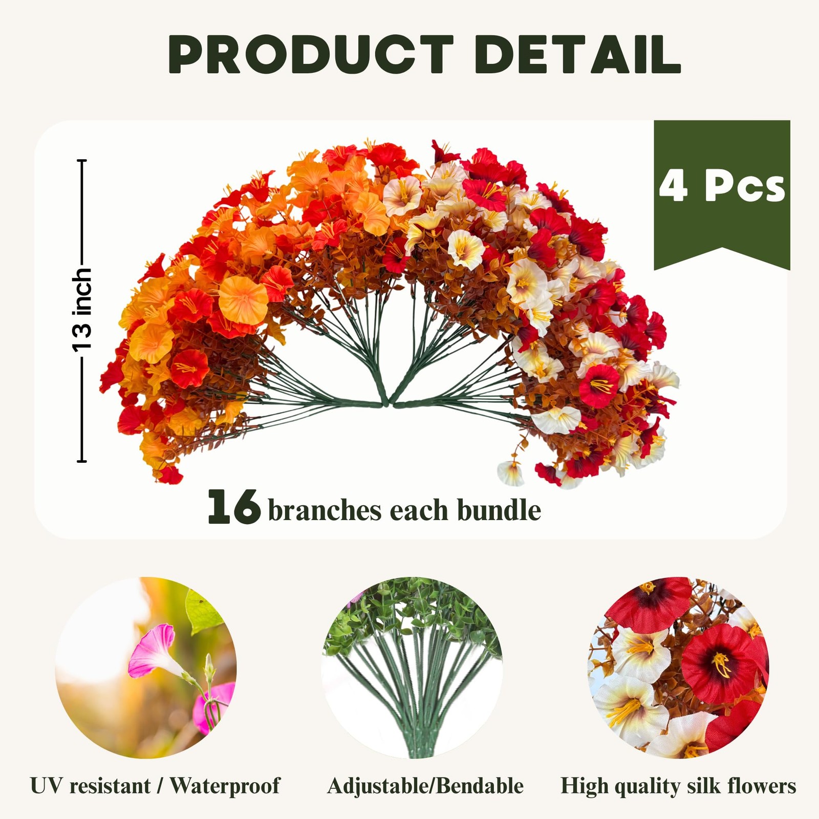 Artificial Fall Flowers for Outdoor, Fake Petunias Plants, Faux Flower, Fake M