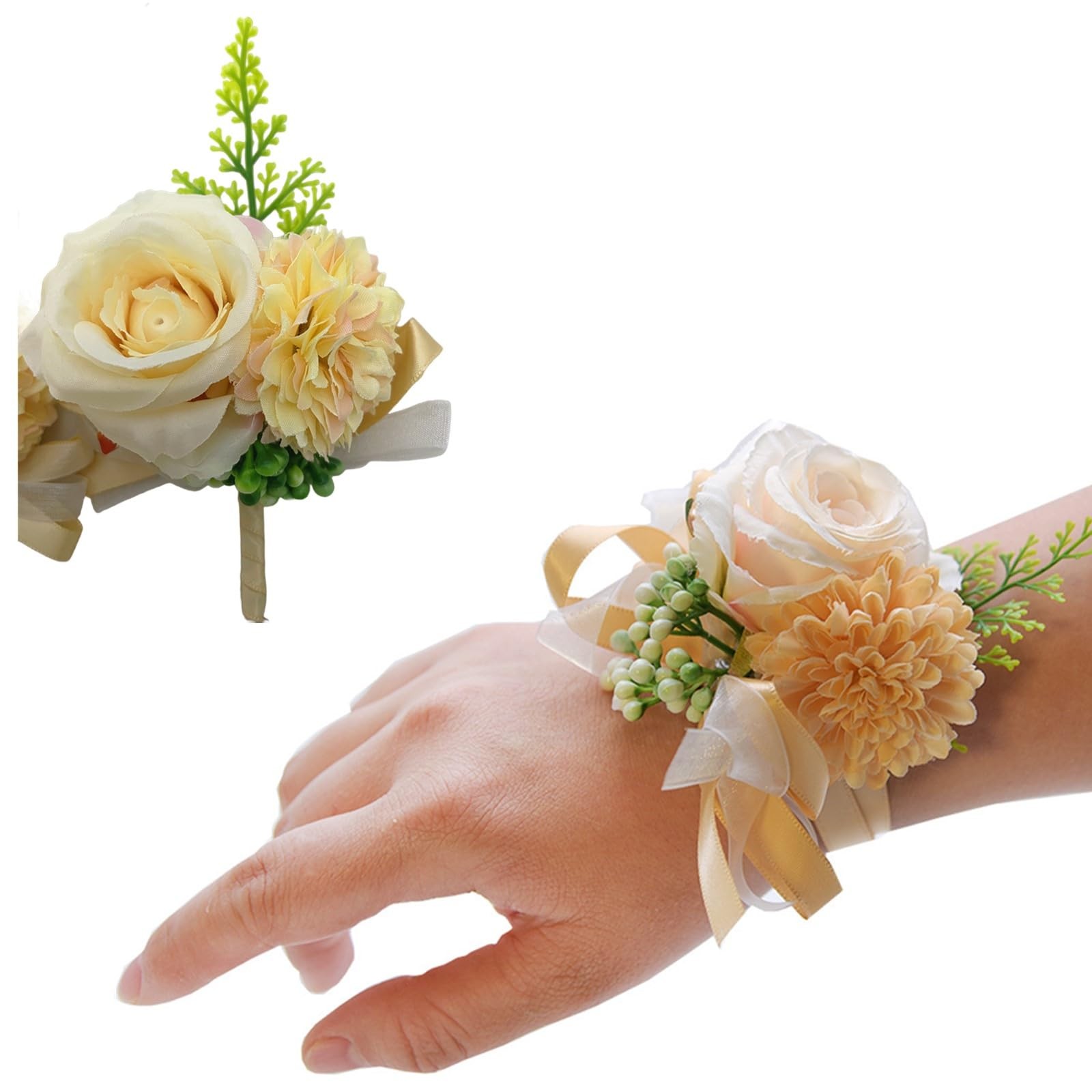 Rose Flower Wrist Corsage Boutonniere Set Handmade Artificial Corsage Set Bri…