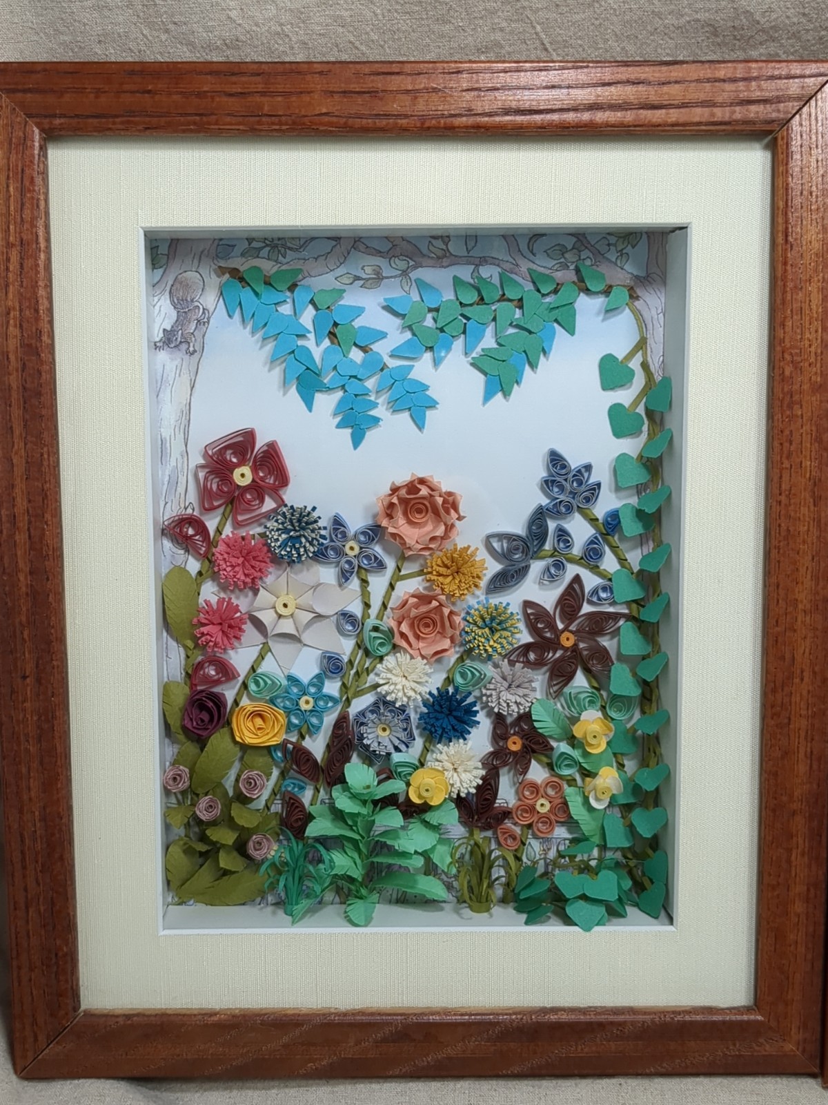 Wood Framed 3D Floral Wall Hanging Art Home Office Decor Set Of 2