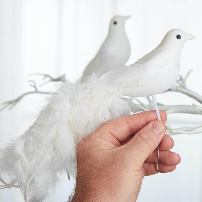 Pack of 6 White Feathered Long Tail 11″ Artificial Birds