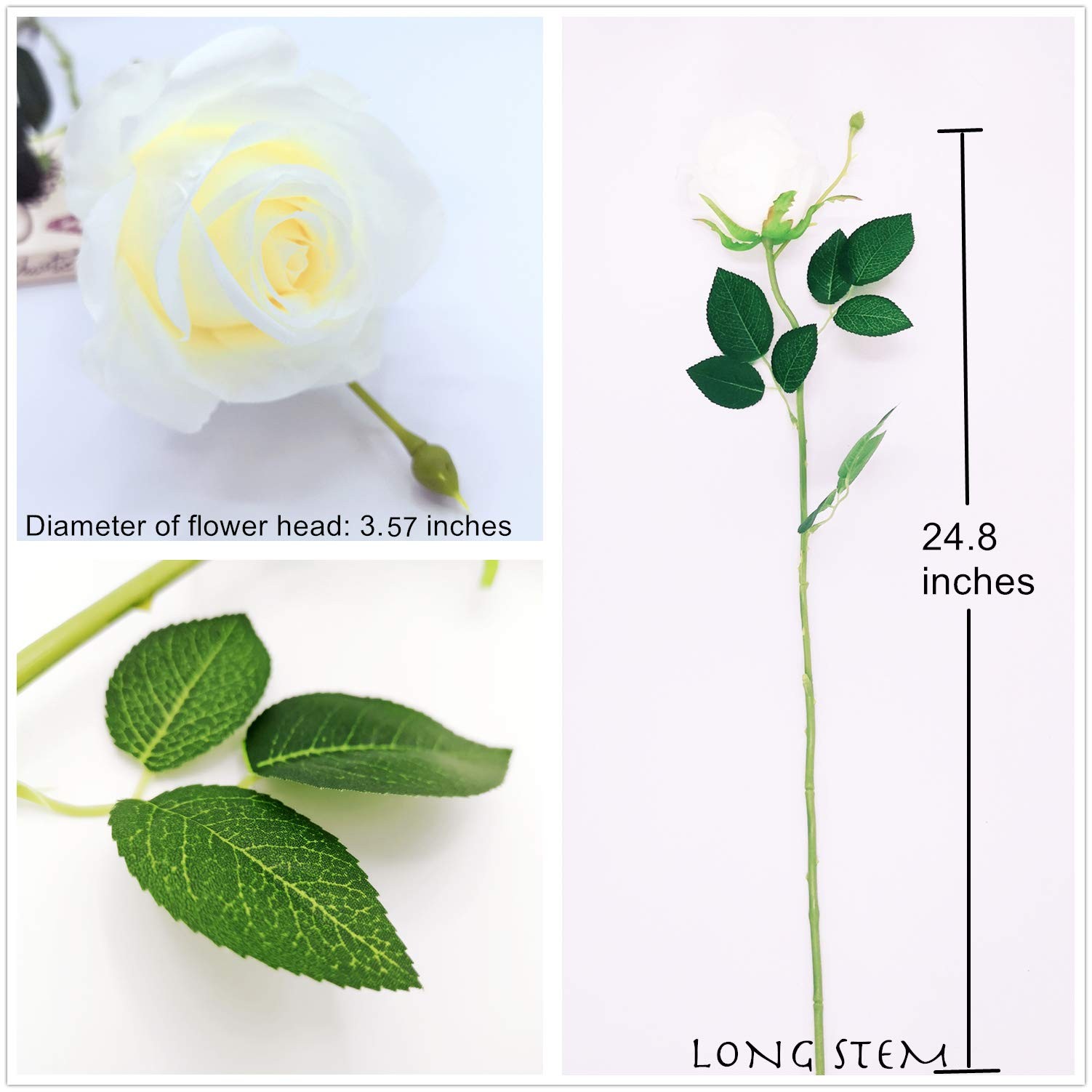 Artificial Silk Rose Flower Bouquet Home Decor Wedding Party, Pack of 10 (Off…