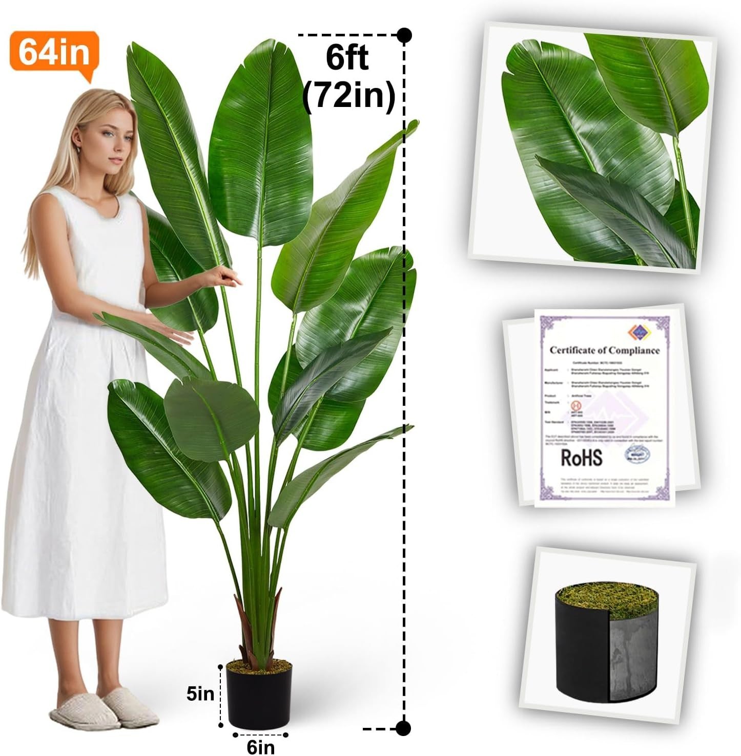 Indoor Outdoor 6ft Faux Floor Plant – Realistic Silk Leaves