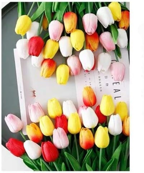 Artificial Tulips 12Pcs Real Touch Fake Tulips PU Flower Arrangement Bouquets…