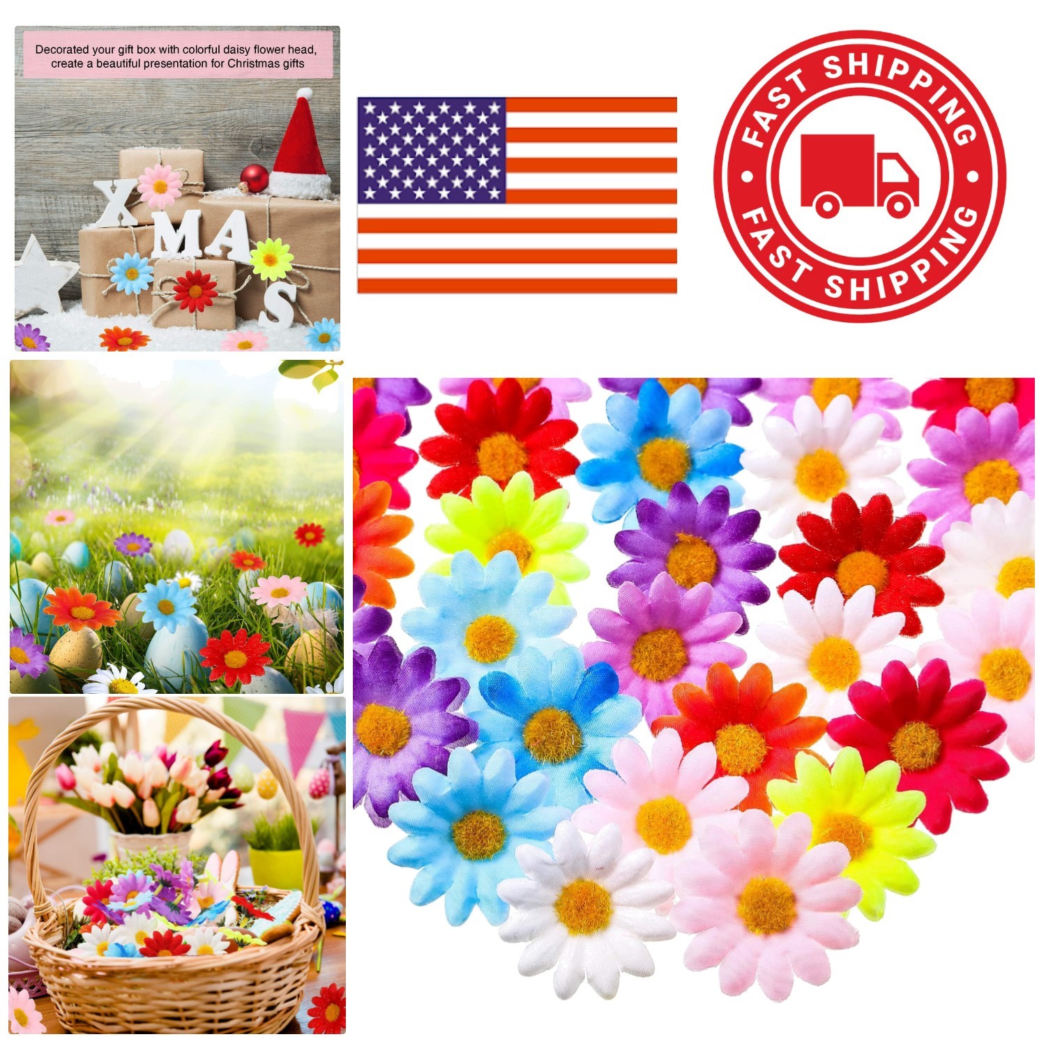 Plastic Daisy Flower Heads 100 Packs 4 cm Artificial Mixed Color Flowers