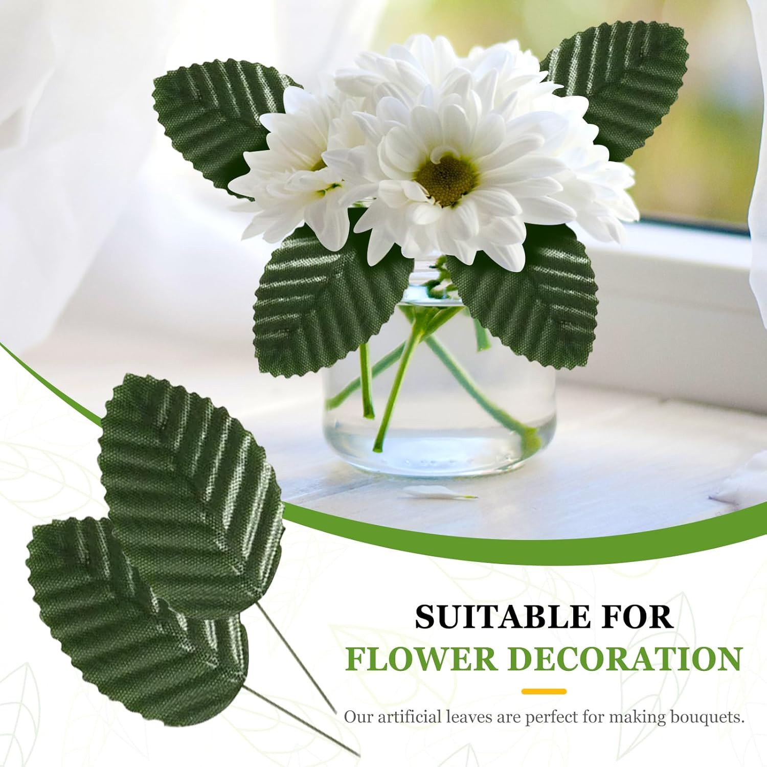 Artificial Leaves,200 Pieces Faux Wired Single Leaf Fake Rose Wire Crafts Leaves