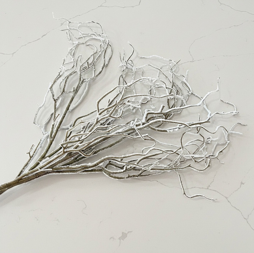 3 White Glitter Curly Willow Branches Christmas Trees Floral Arrangements 42″H