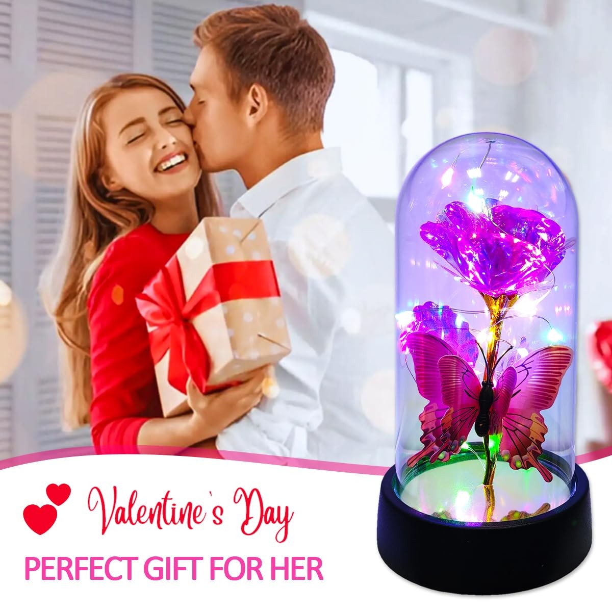 Glass Rose in Glass Dome, Light Up Flower, Eternal Rose – Valentines Day Gift…