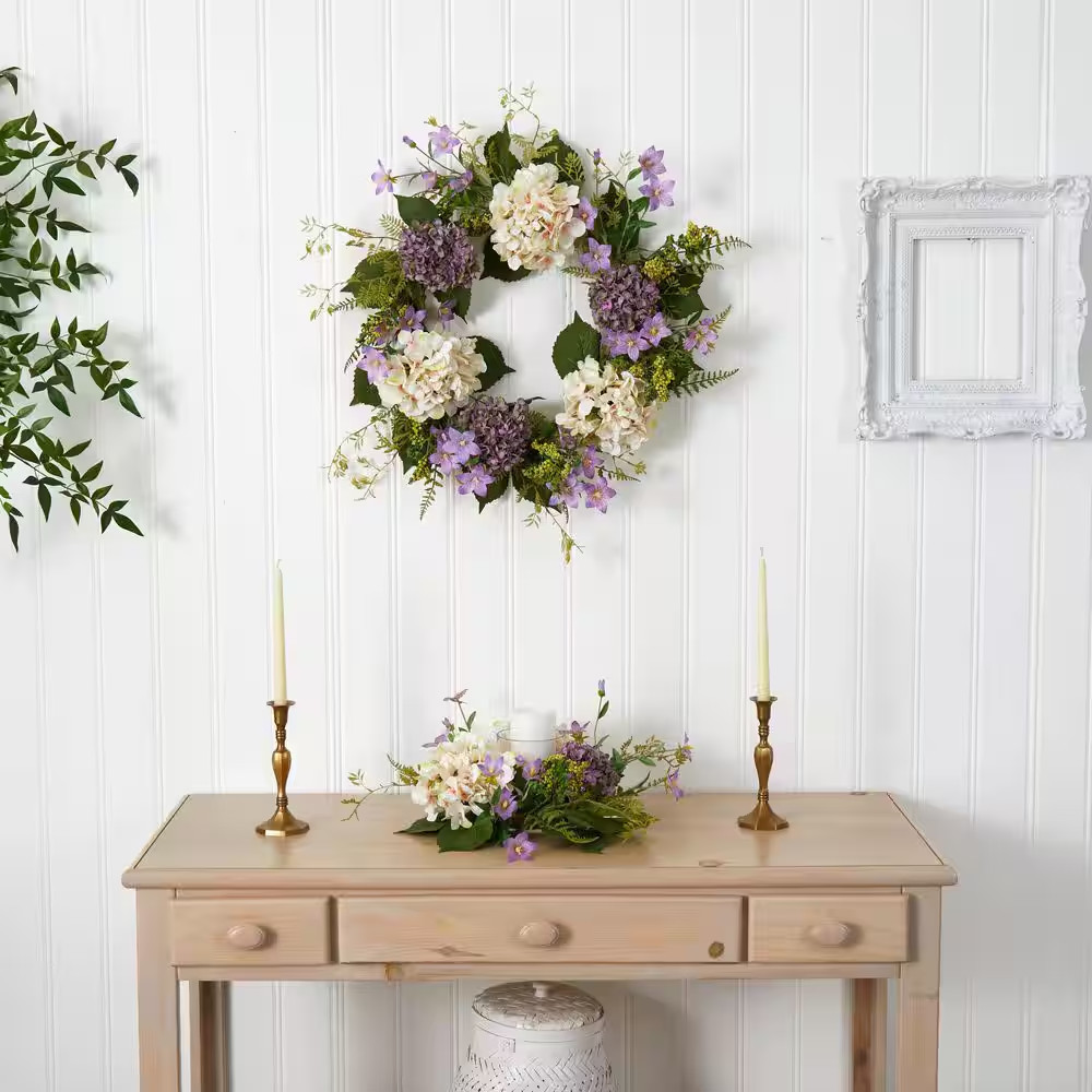 24 In. Indoor Artificial Hydrangea Berry Wreath