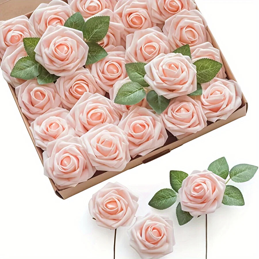 25Pcs Artificial Flowers Fake Flowers Roses Stem for DIY Wedding Bouquets Party