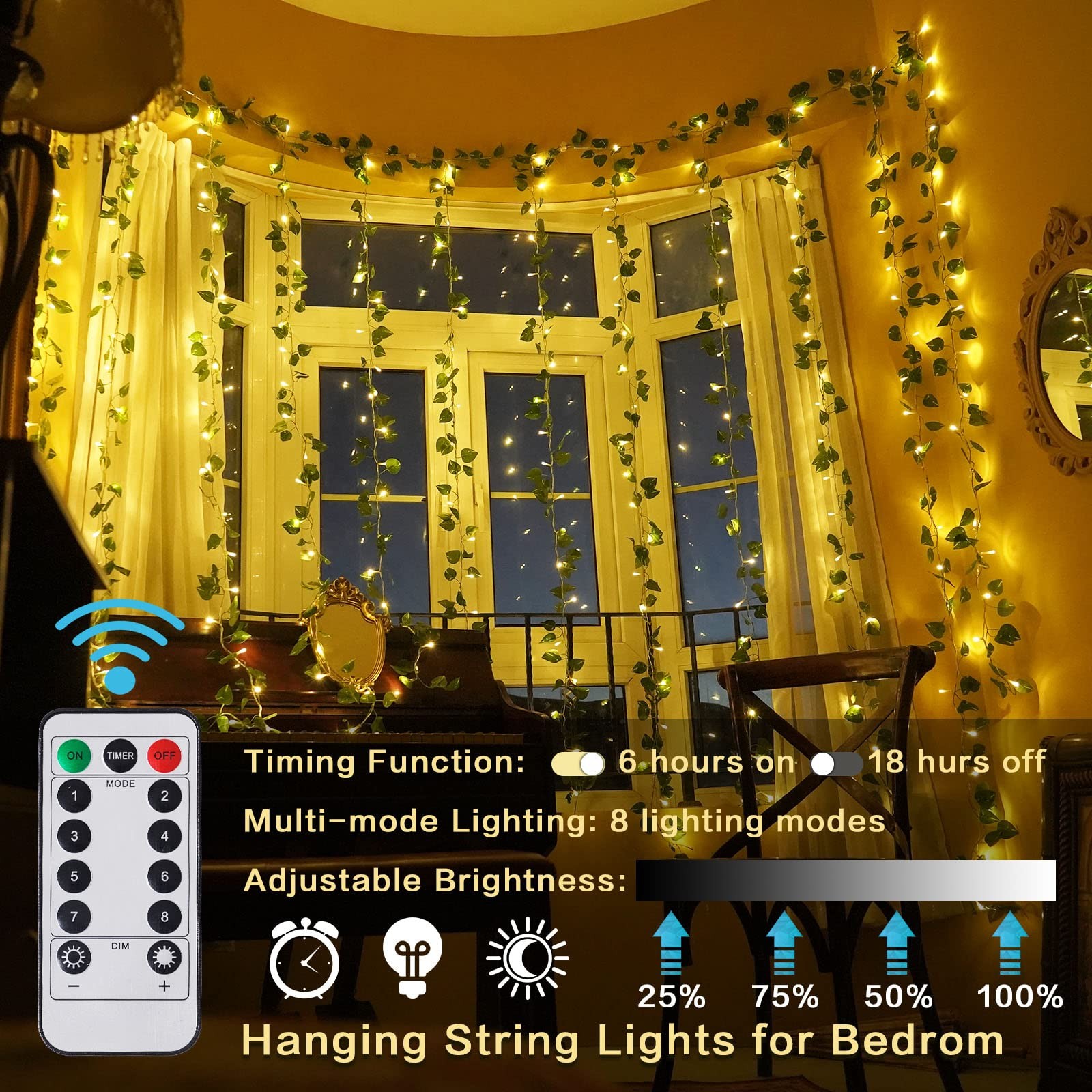 Led Ivy Vine Lights 12 Pack 9.4 FT * 6.2 FT Artificial Ivy with 240 Curtain L…