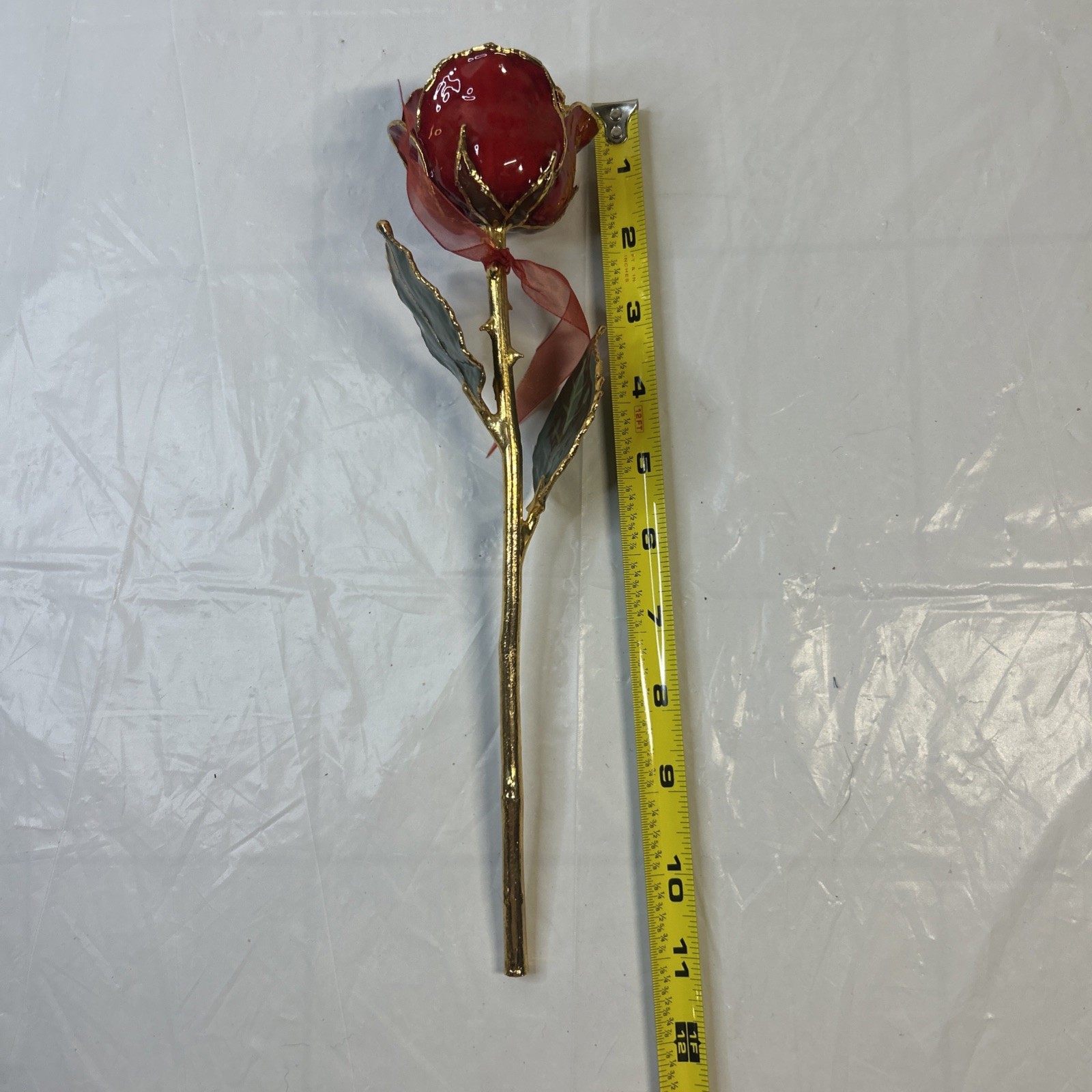 24K Gold Forever Rose Pink Long Stem Dipped Lacquer & Trimmed in 24K Gold 11”