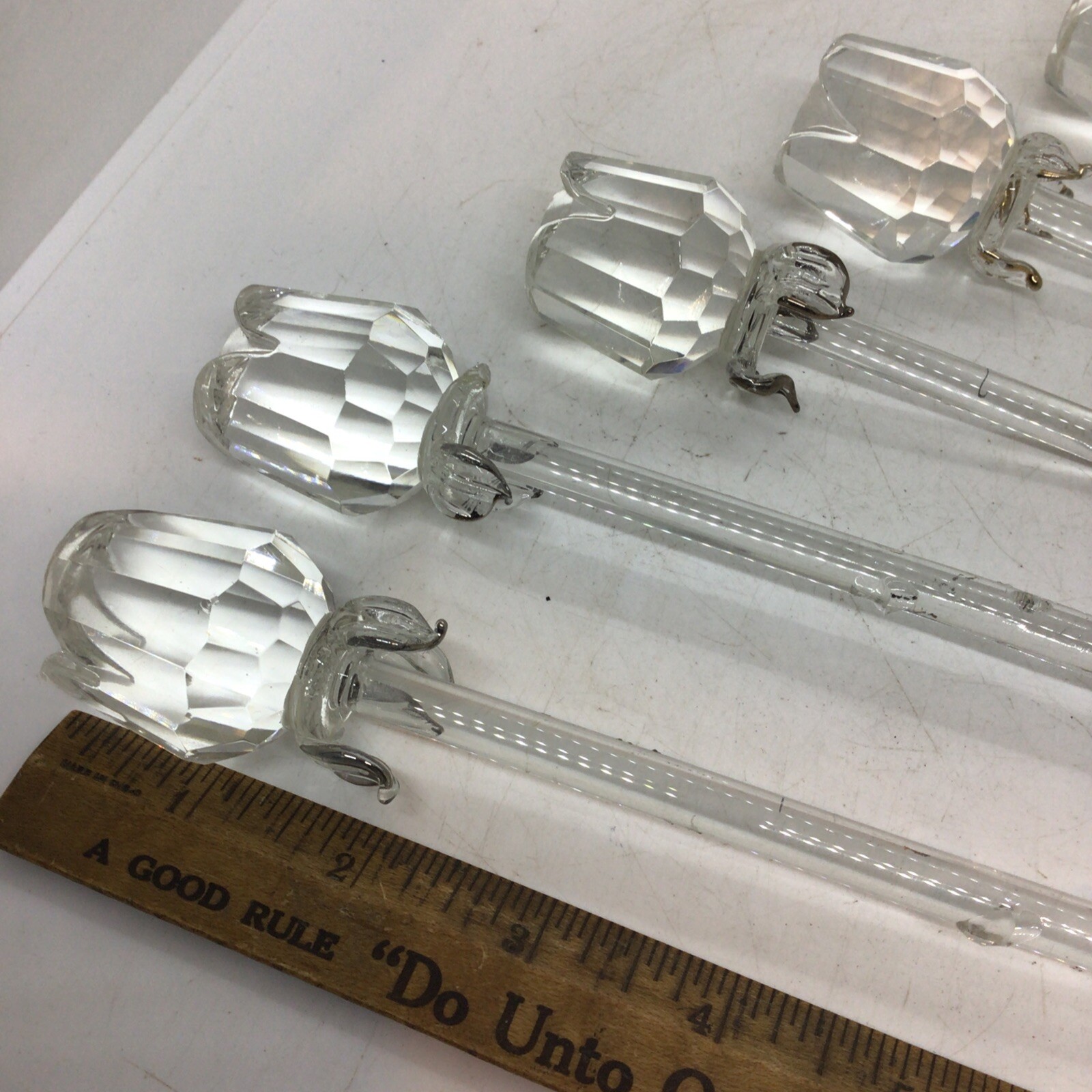Crystal Glass Long Stem Roses Lot of 6 Various Lengths Great For Crafts