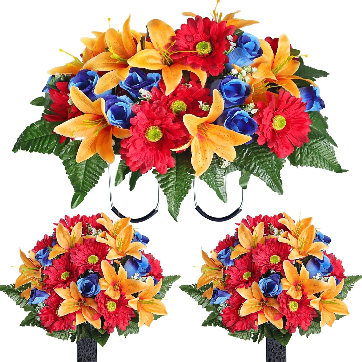 3 PCS Artificial Cemetery Flower Saddles, Cemetery Memorial Flowers with Vase fo