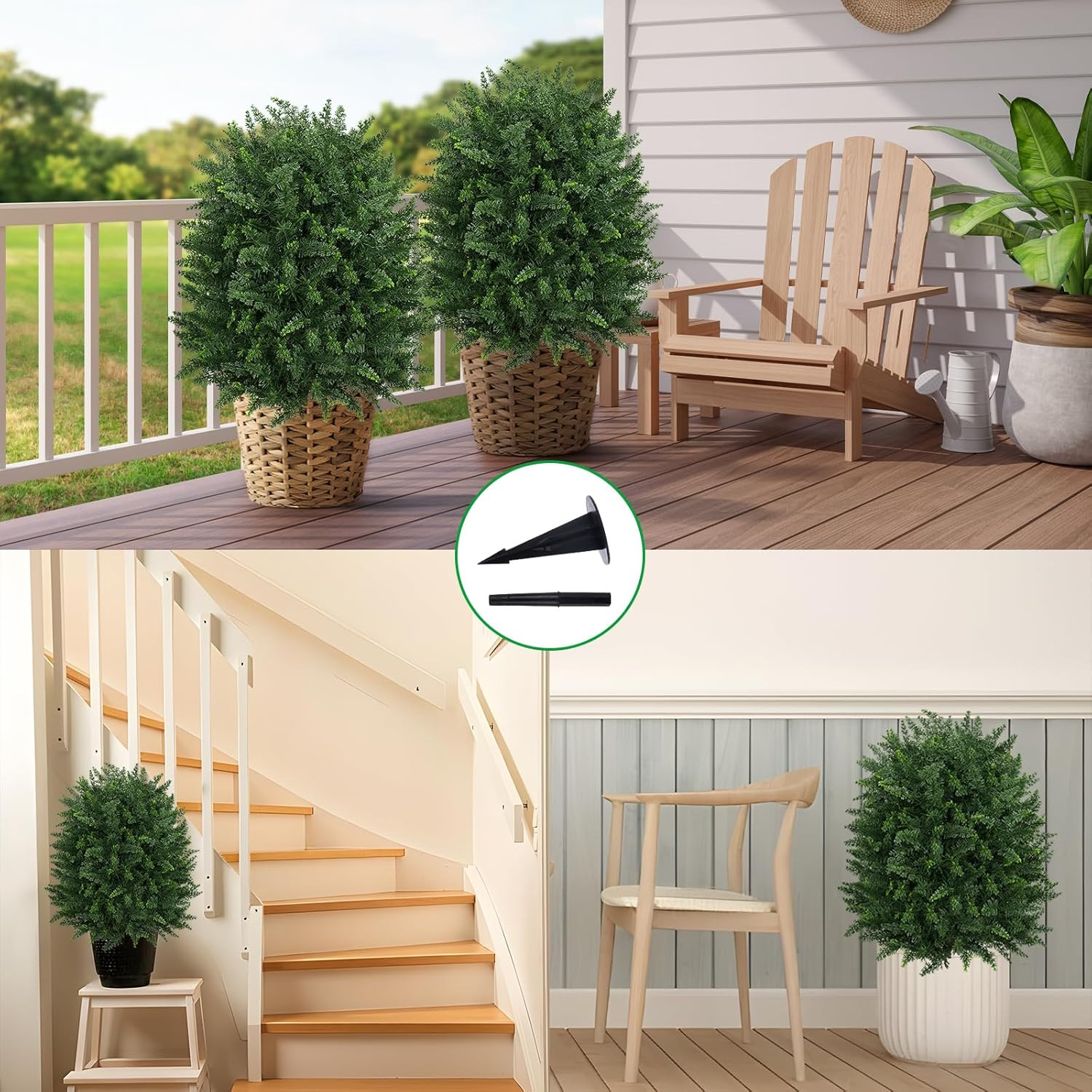 Artificial 28.7 Inches Cedar Topiary Trees with Ground Spike, 2 Pieces Fake Pine