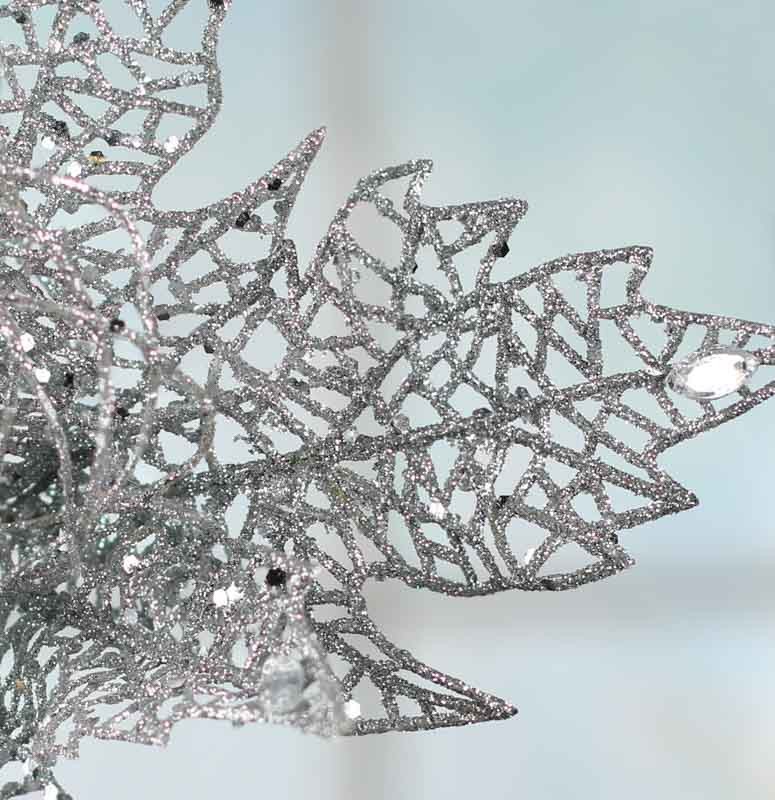 Factory Direct Craft Trio of Elegant Sparkling Silver Mesh Poinsettia Picks