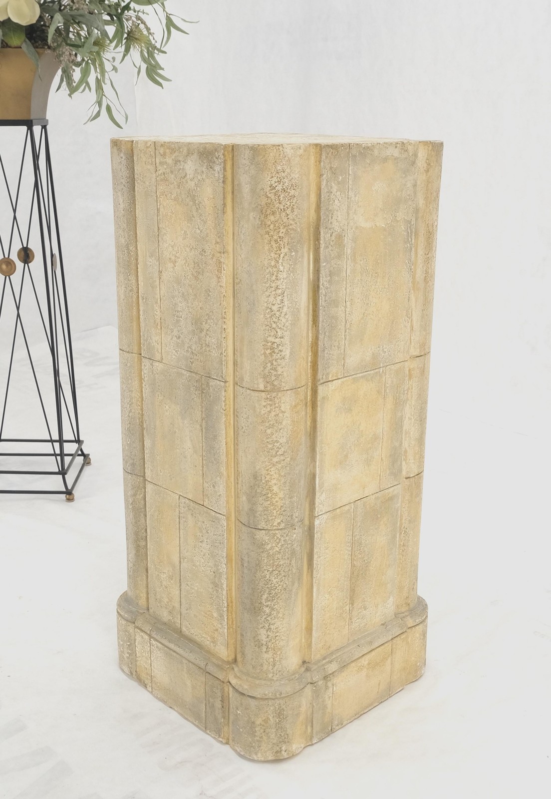 large 19×19 Square Faux Travertine 41″ Tall Carved Geometric Decorative Pattern