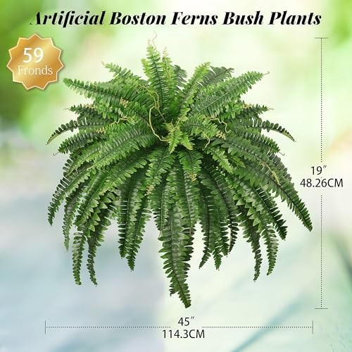 Artificial Ferns 45 Inch 2 Pack Silk Faux Plants UV Resistant Bush Home Decor