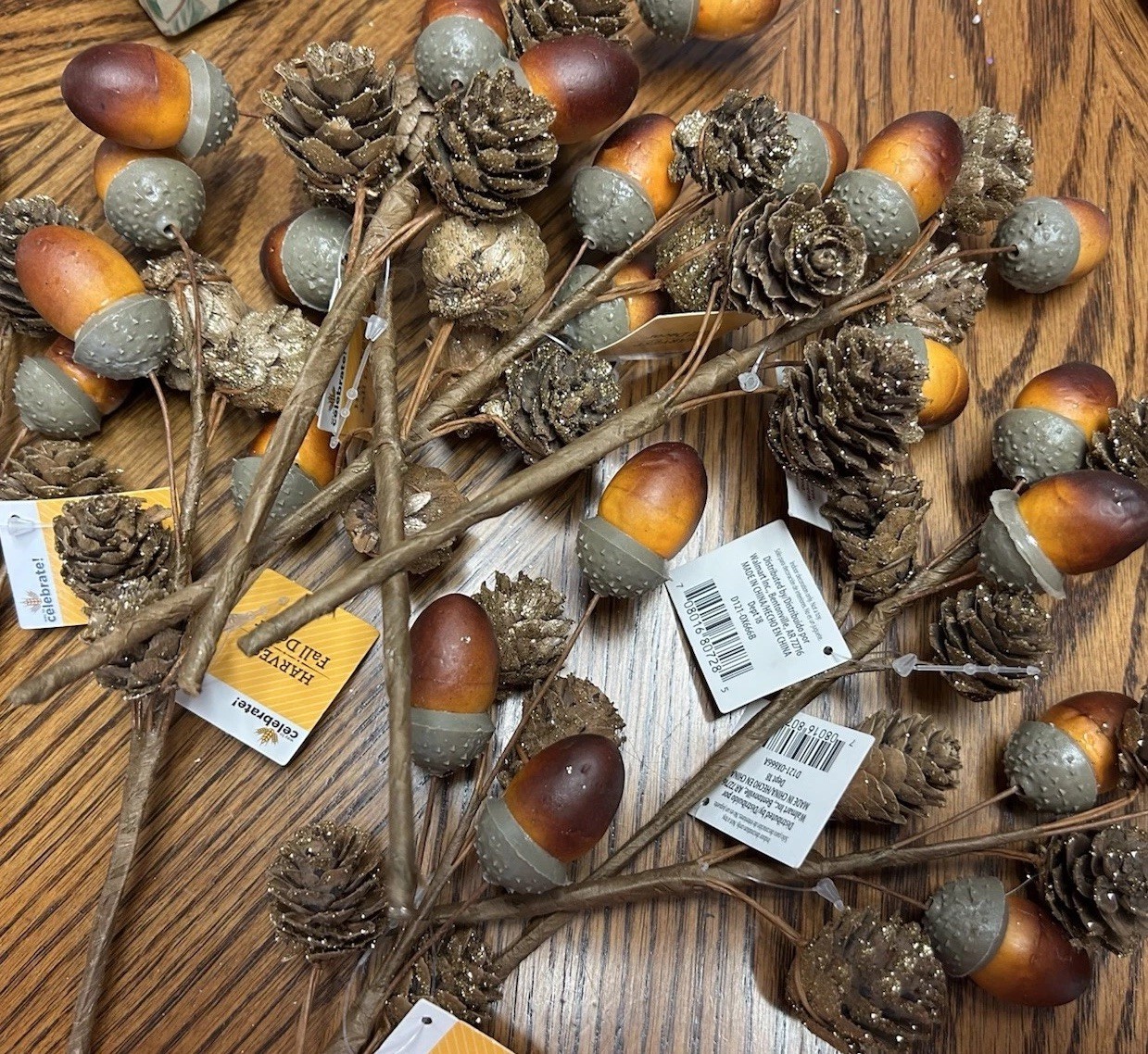 Fall Acorn PInecone Floral PIck Lot Orange Brown 9” Lot of 9