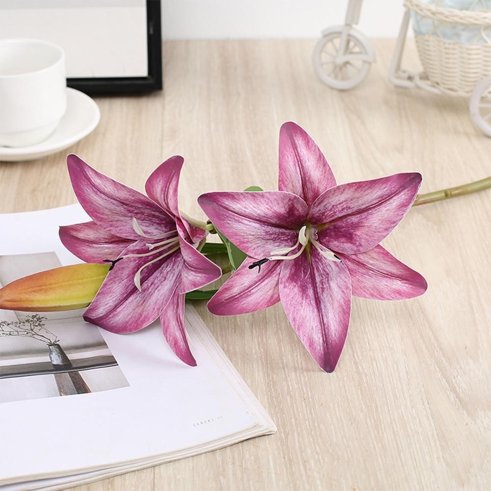 2heads 3D Printed Lily Artificial Flowers Real Look for Wedding Party Home Decor