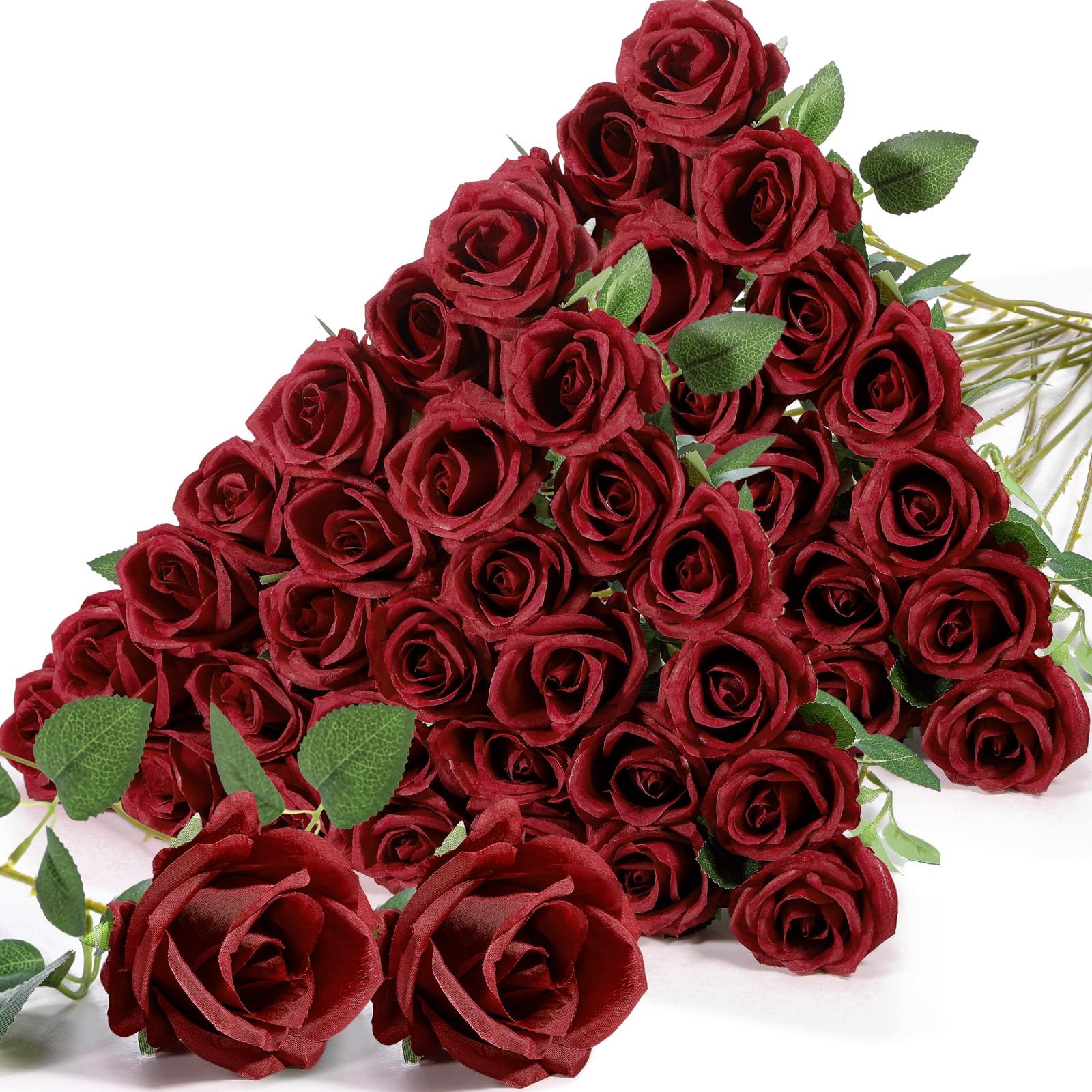 Jexine 60 PCS Artificial Roses Bulk Silk Flowers with Long Stems, Realistic F…