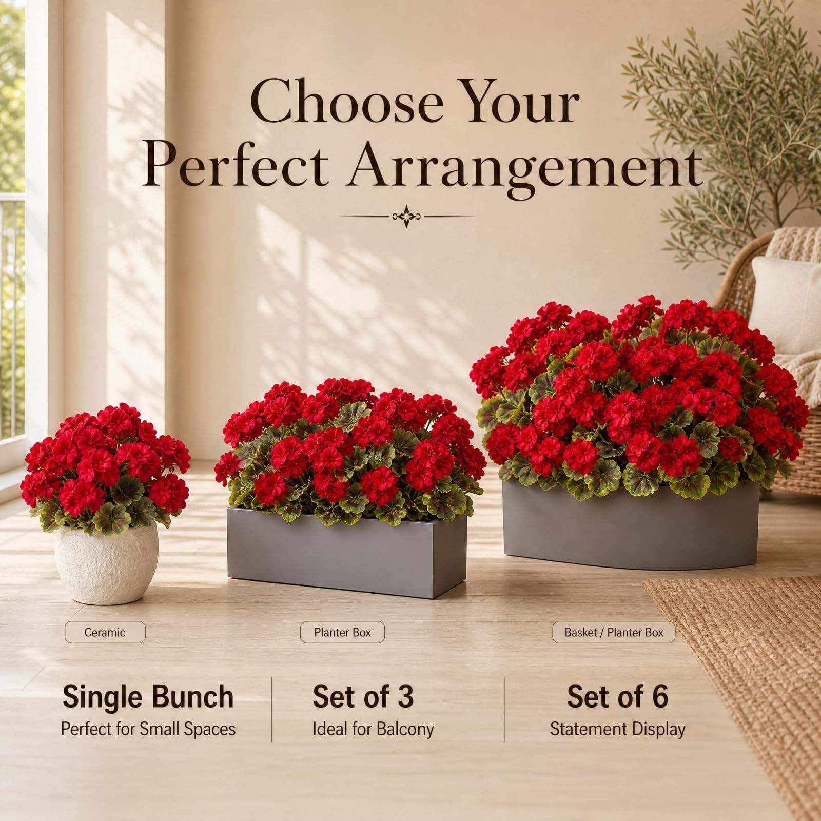 8 Bundles Artificial Geraniums for Outdoors – Red Silk Fake Flowers – UV Resi…