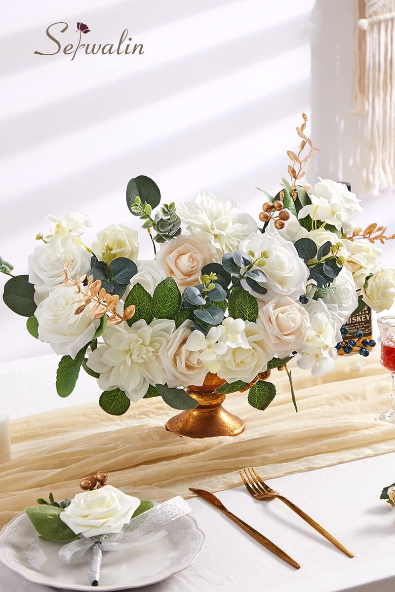 Artificial White Fake Foam Silk Flowers Wedding Cake Bouquet Centerpiece Decor