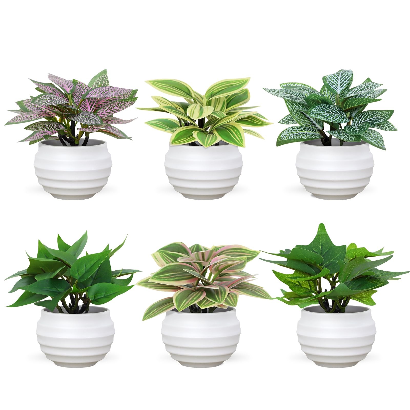 6 PCS Mini Artificial Plants Pots Small Faux Greenery Home Fake Gift Set