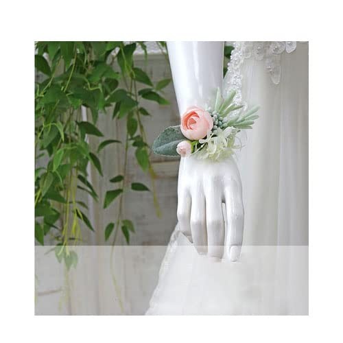 6 PCS Pink Rose Wrist Corsages Bride Bridesmaid Girls Hand Flowers Wedding