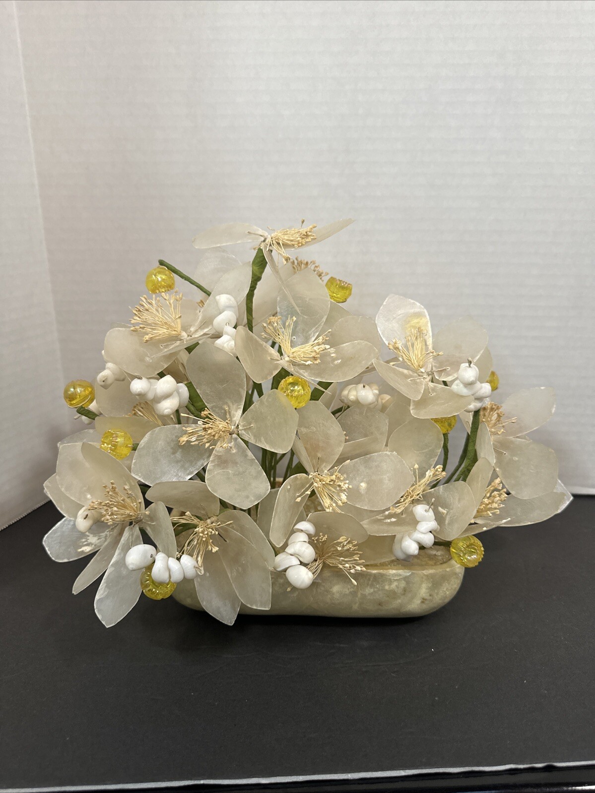 Vintage Capiz Shell & Metal Floral Standing Arrangement