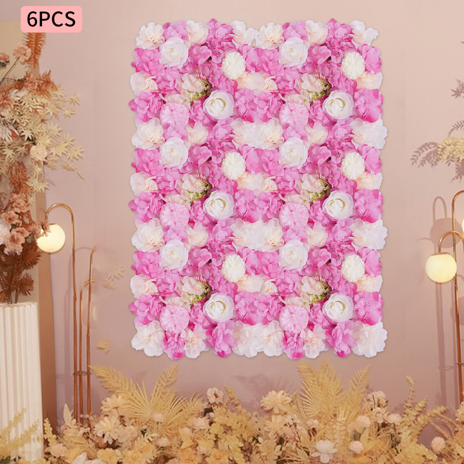 6Pcs Artificial Flower Wall Panels White Pink 15 X 15 In Rose Dahlia