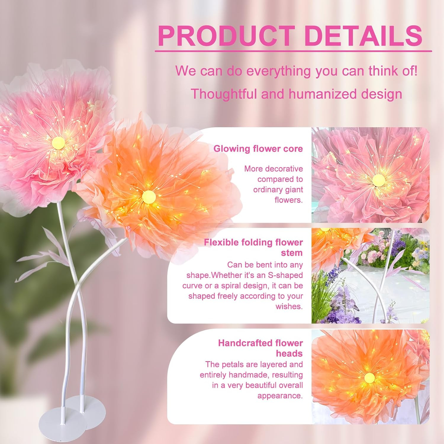 DIY Giant Peony Flower Kit with Glowing Core for Wedding & Home Decor