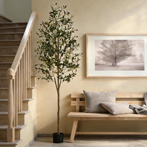 Artificial Olive Tree, 7FT Faux Olive Trees with Lifelike Olive Branches 7ft