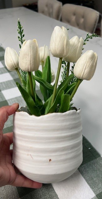 Floral Home Decor White Potted Tulip Bouquet in Pot