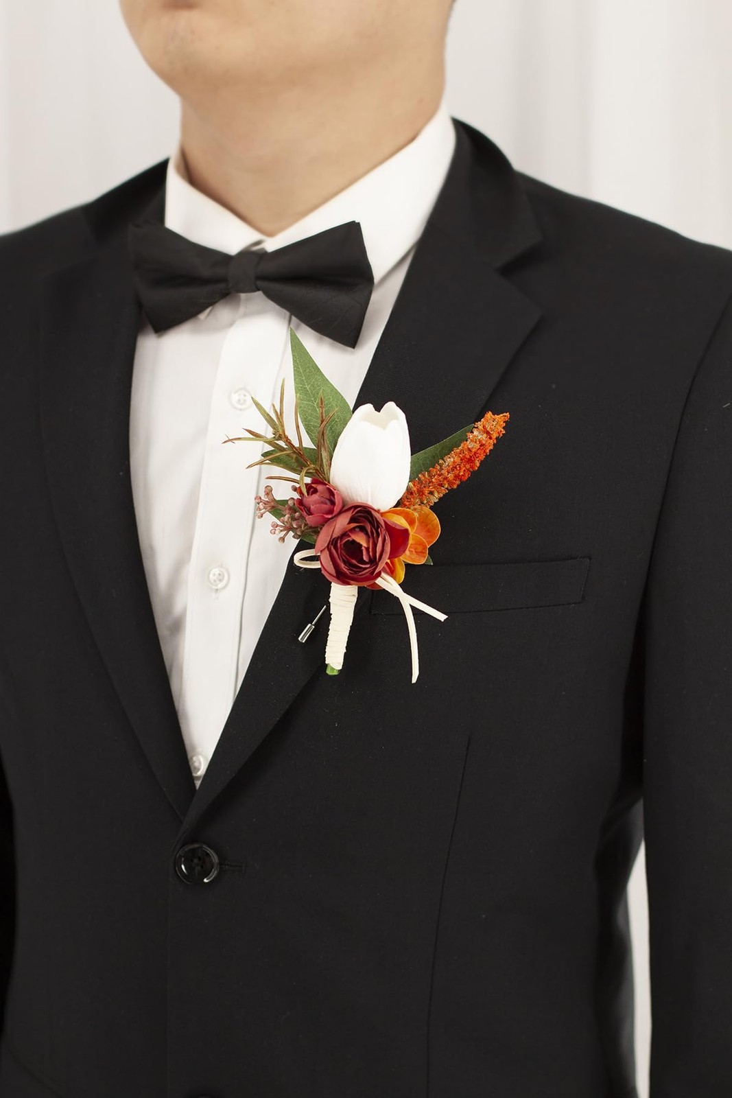 1 PCS Burgundy Orange Boutonniere Men Wedding Groom Artificial Tulip Rose