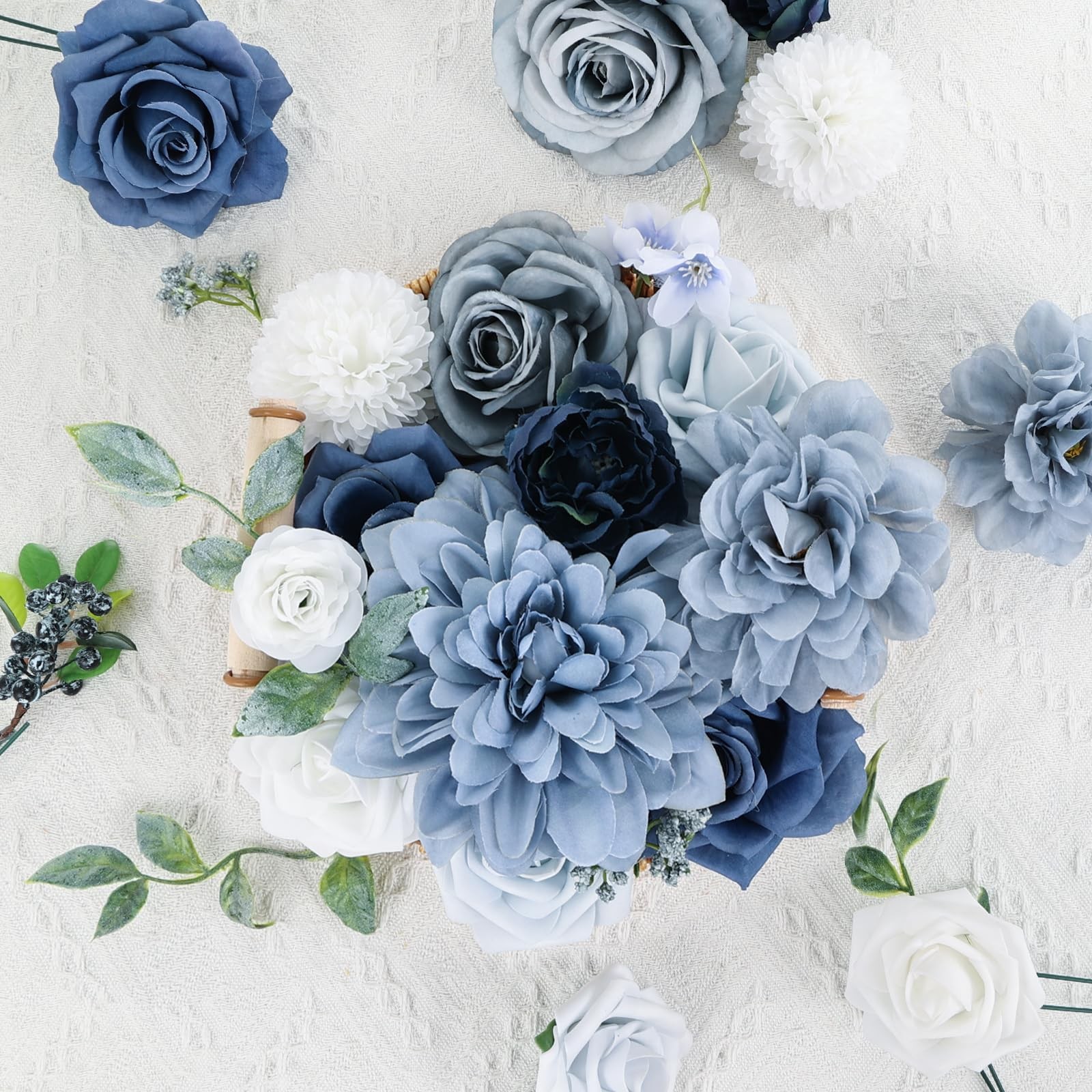 Dusty Blue Artificial Flowers Combo Silk Fake Rose Box Set Wedding DIY