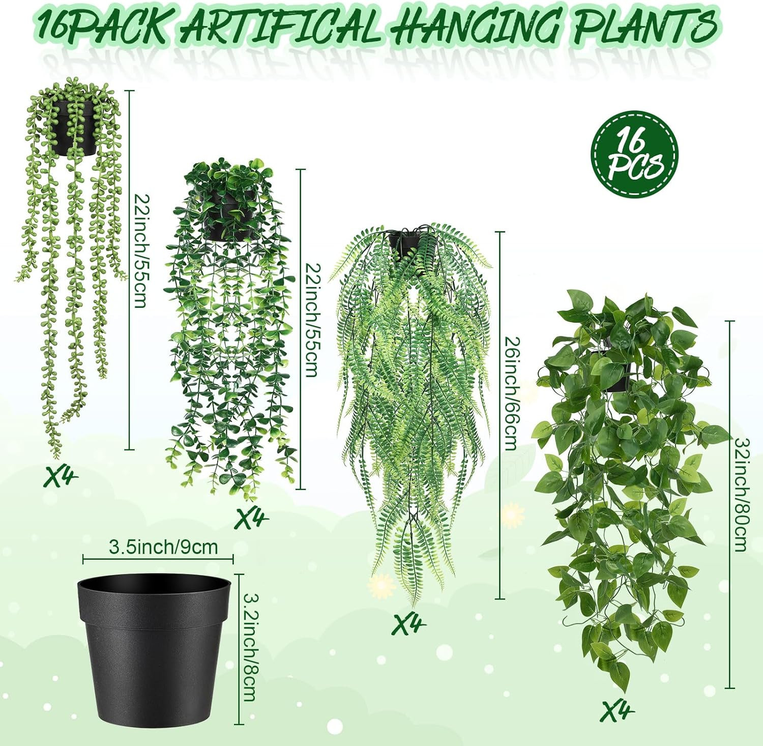 16 Pcs Faux Hanging Plants for Home, Office, and Garden Decor