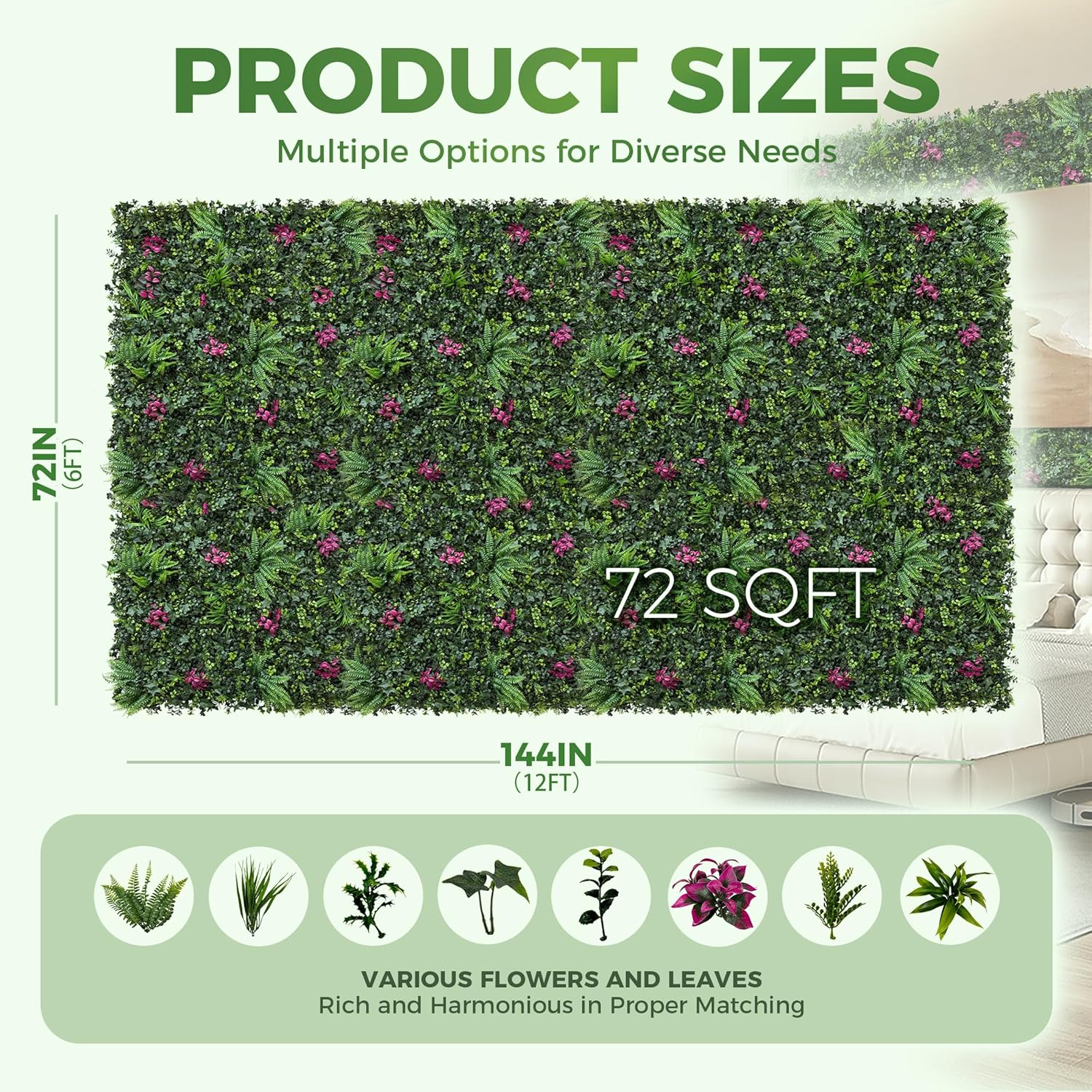 UV-Resistant Artificial Hedge Panels for Privacy & Decor – 72″x144″ Green Wall