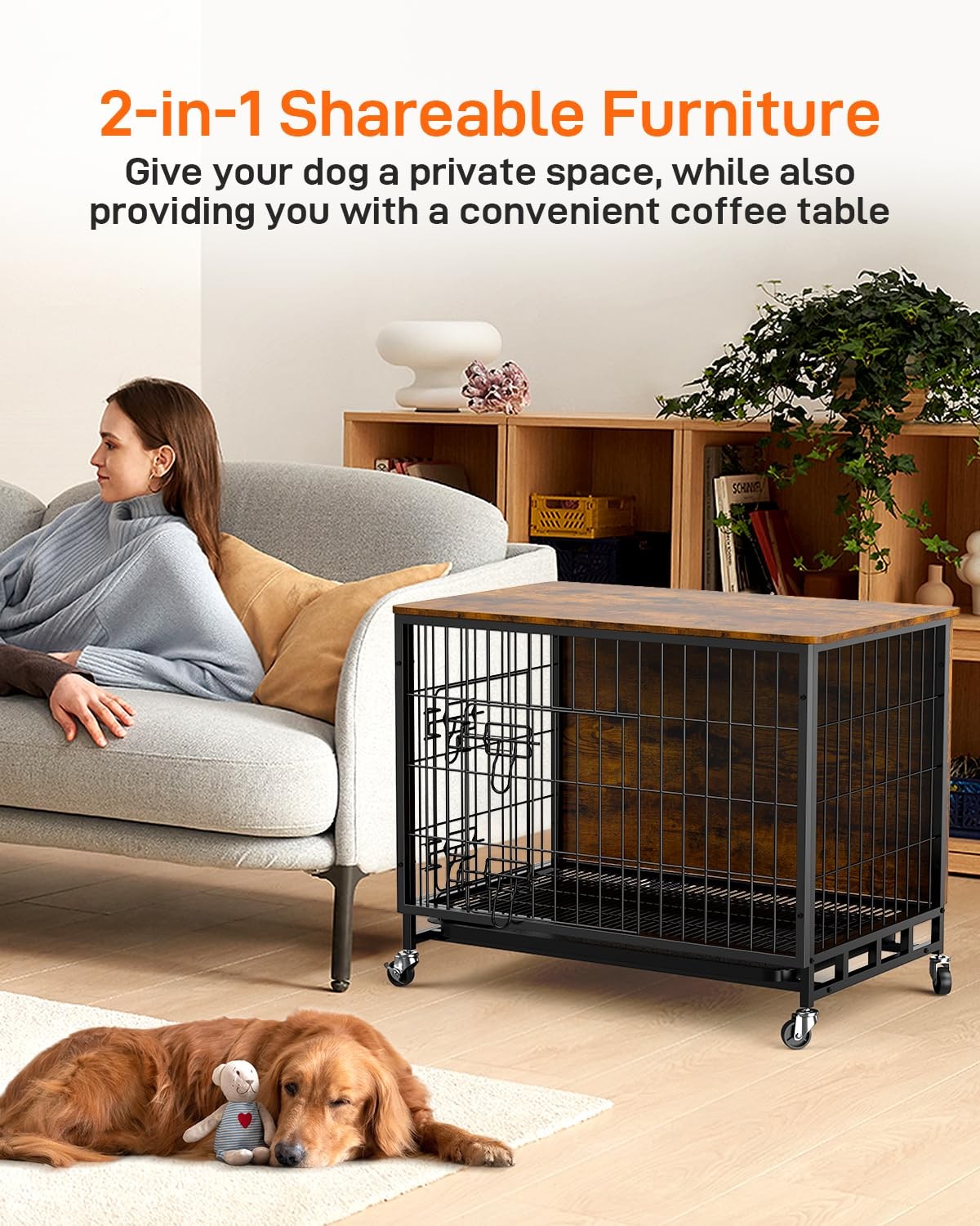 Furniture Style Dog Crate With Removable Tray 38.6″L x 25.6″W x 26.8″H, Brown