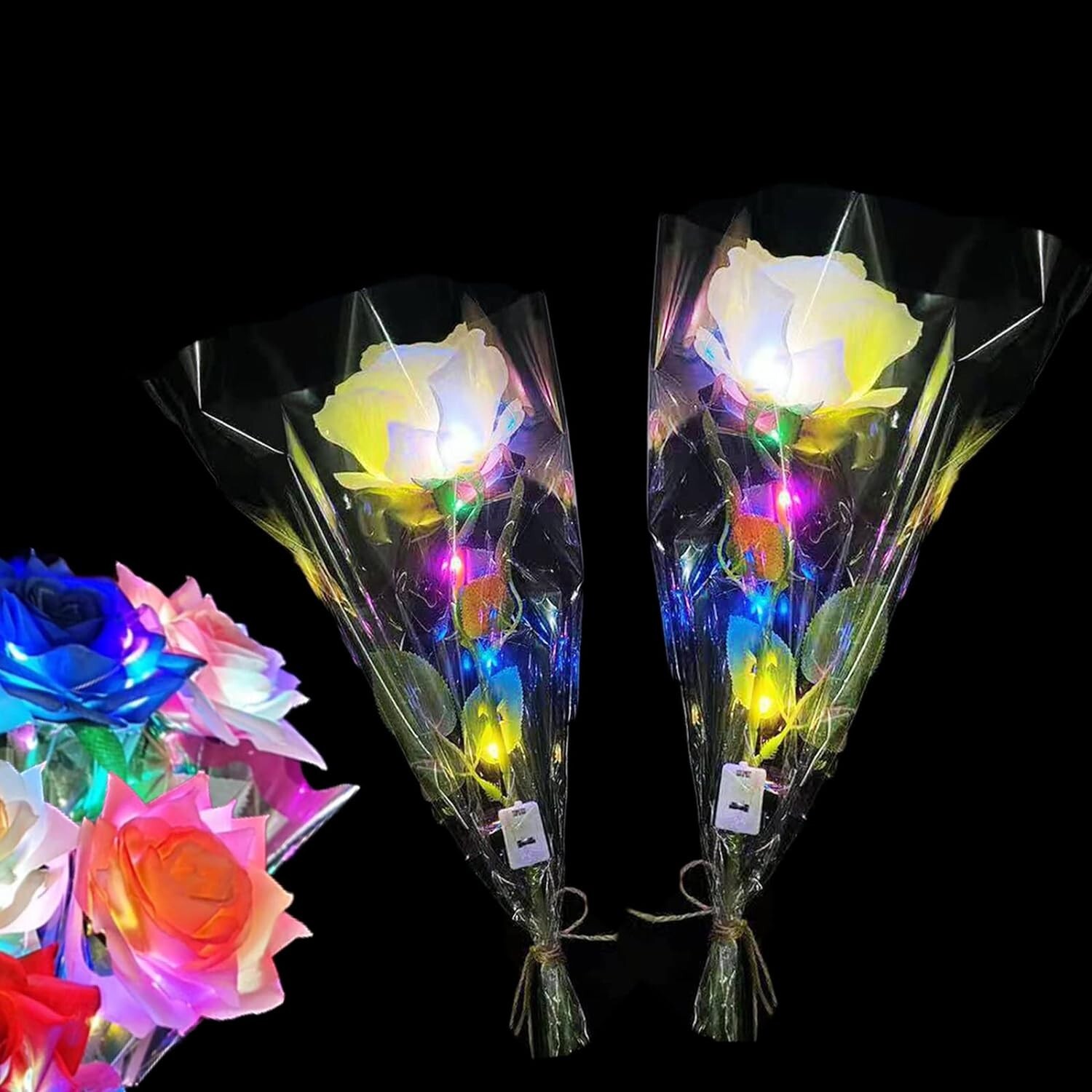 5 Pack LED Artificial Rose Flower 3 Flashing Modes Light Rose Colorful You Room