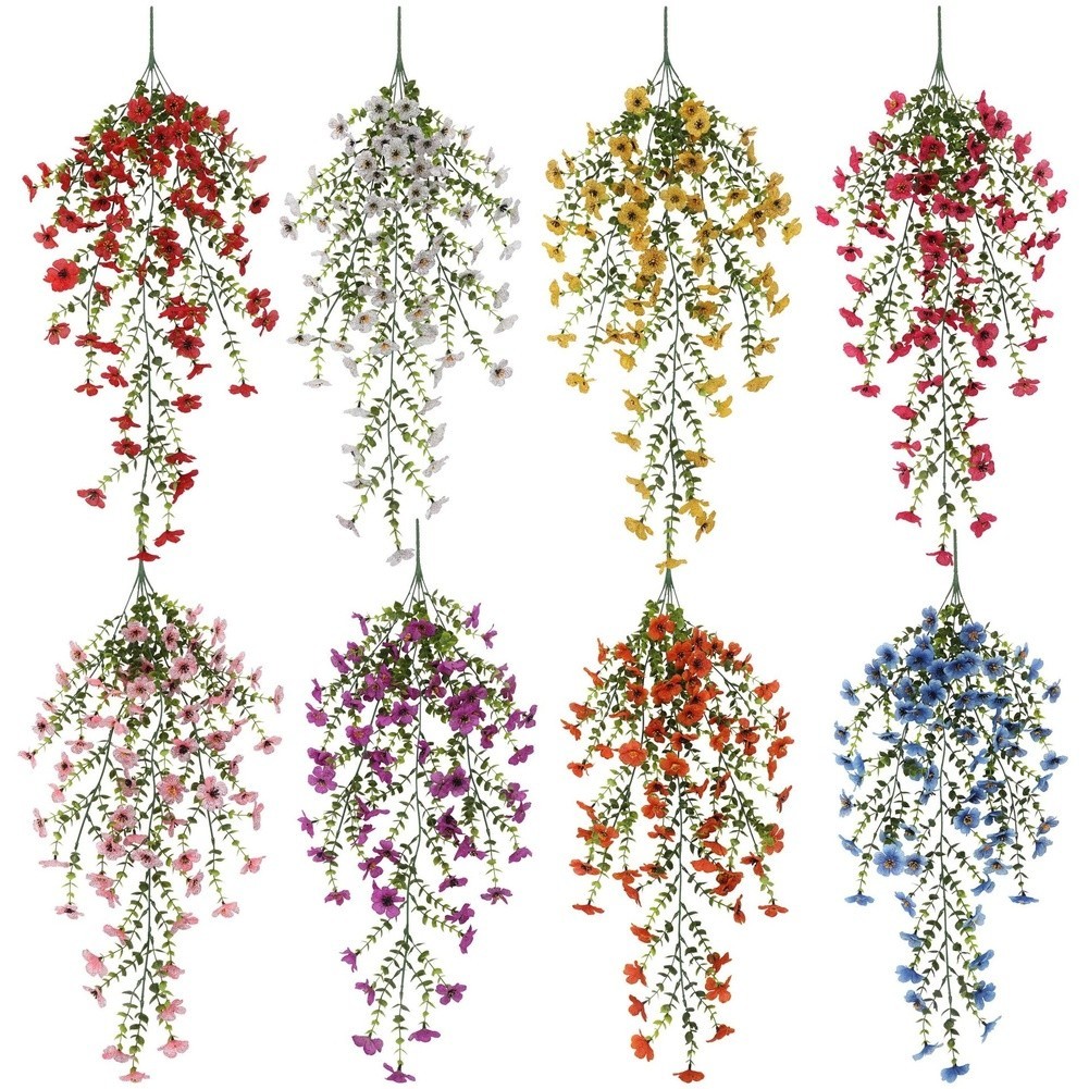 76cm Artificial Eucalyptus Vine with Violet Silk Flowers for Outdoor Decoration
