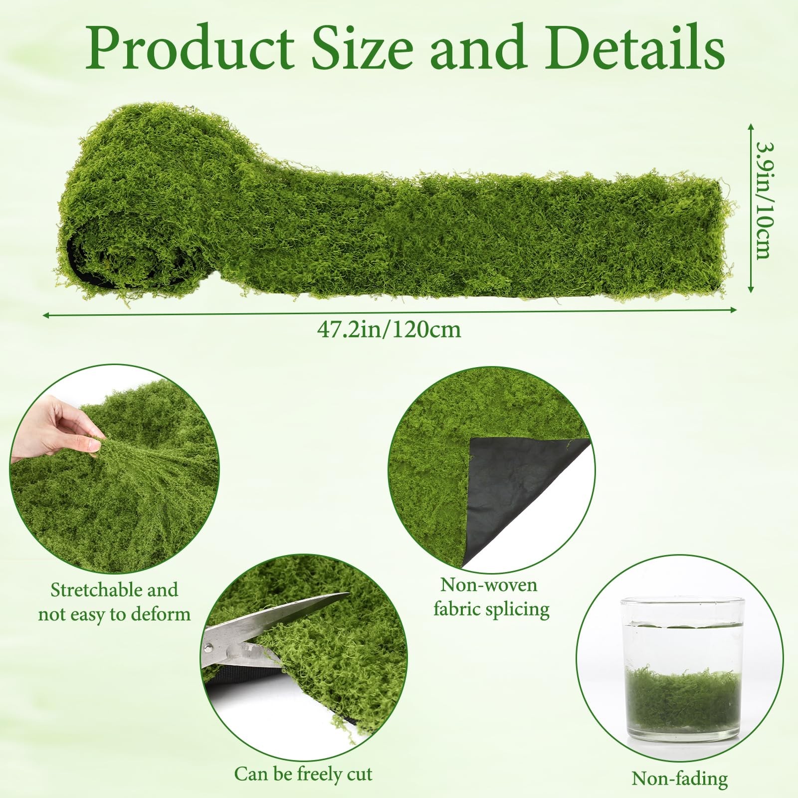 Artificial Moss Mat, 4″ x 47″ Light Green Fake Moss Roll for Crafts Table Run…