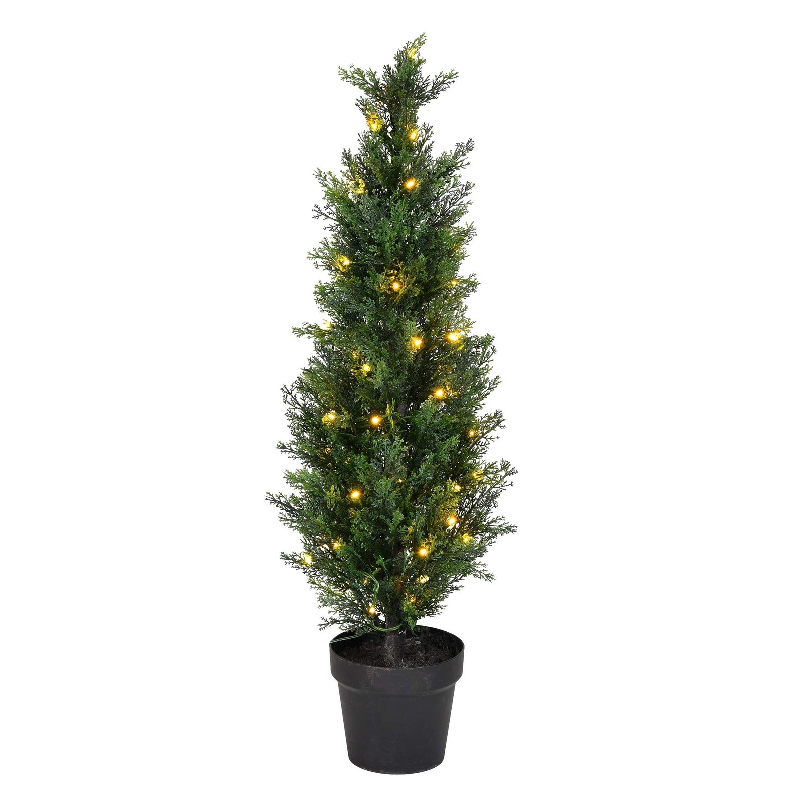 Pemberly Row 3′ Contemporary Plastic Artificial Potted Cedar Tree w/ LED – Green
