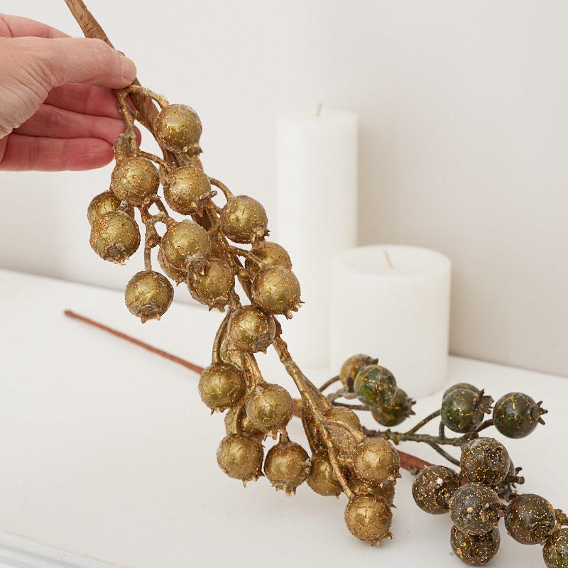 Factory Direct Craft Artificial Glittered Berry Stem | 6 Pieces
