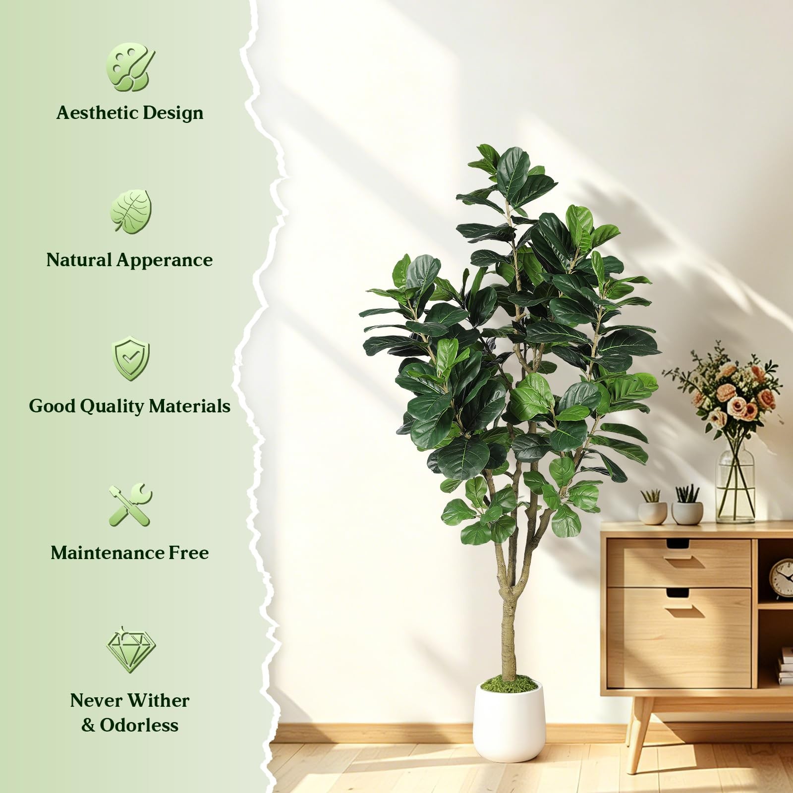 Artificial Fiddle Leaf Fig Tree 7FT for Faux Plants Indoor Home Green Decor