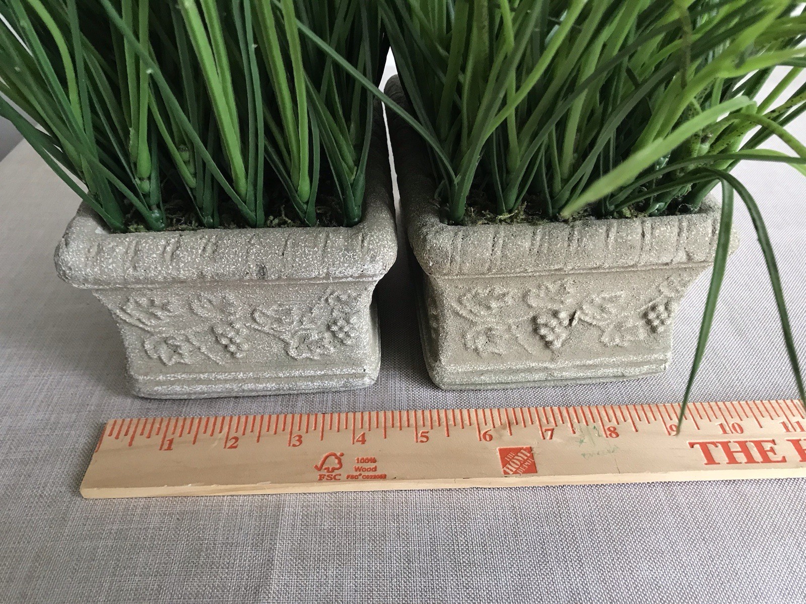 Set of 2 Faux Potted Grass in Faux Concrete Planter Patio Decorative Accent