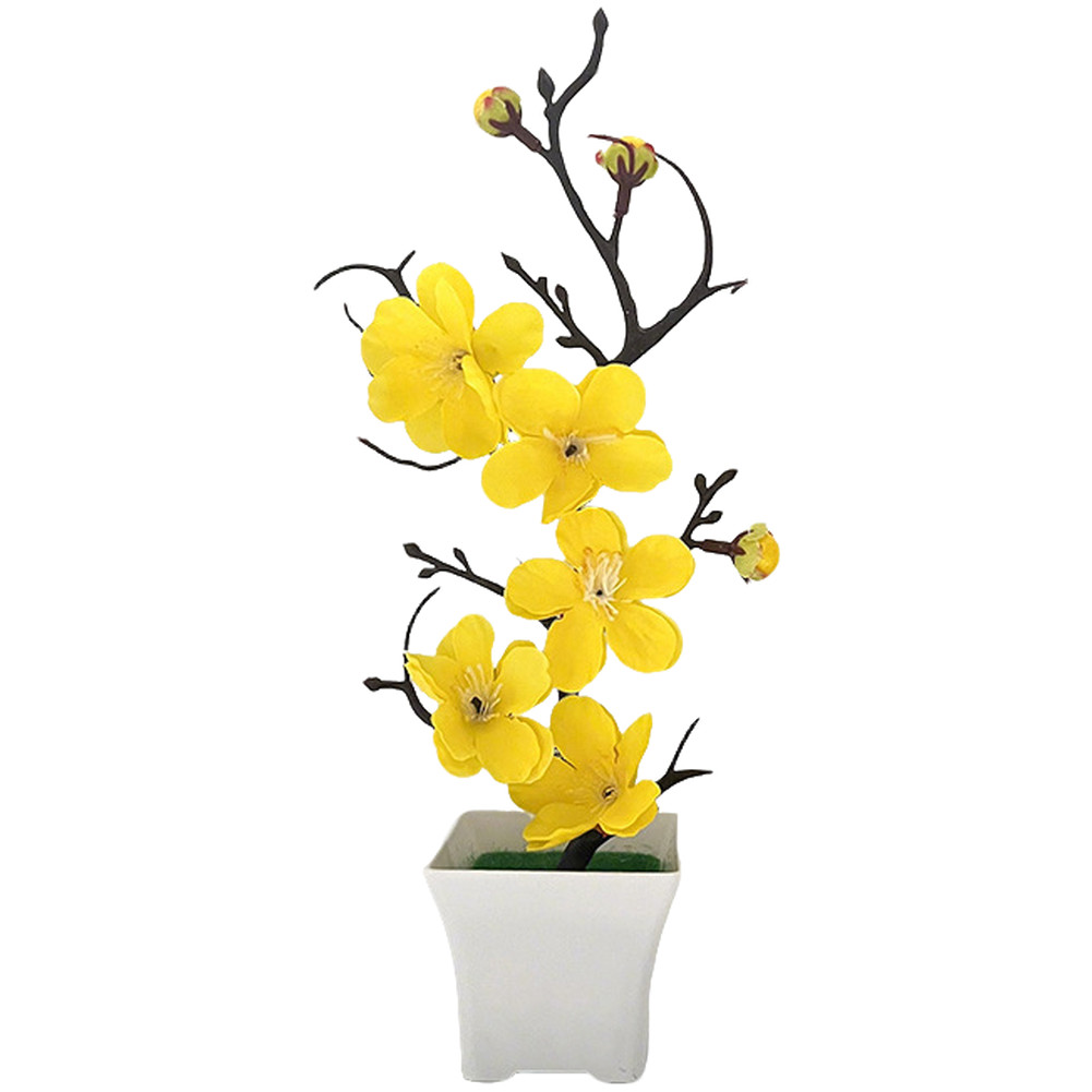 Realistic Artificial Winter Plum Flower Arrangement in Square Pot 10x10x26cm