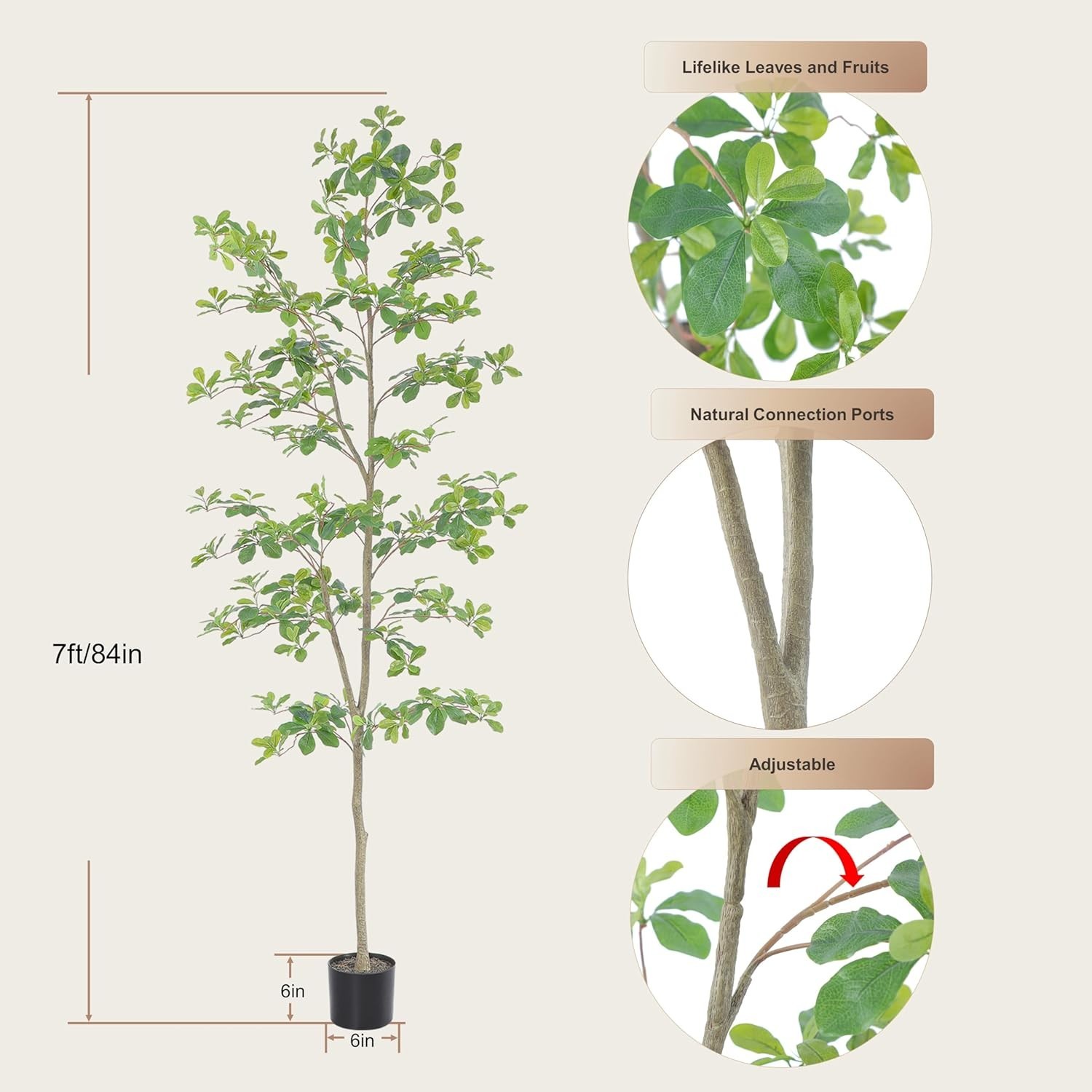 Faux Black Olive Tree 7ft, Tall Faux Trees Indoor with Natural Trunk
